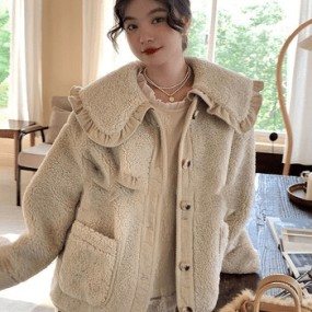 Fashion Solid Khaki Lamb Wool Coats Korean Style Women ...